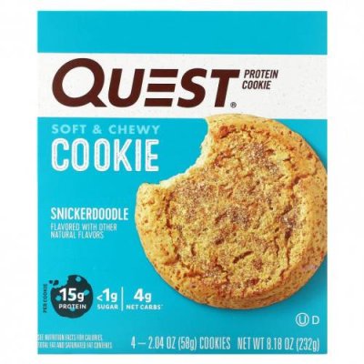 Quest Nutrition, Протеиновое печенье, Snickerdoodle, 4 пакетика, 58 г (2,04 унции) Протеиновое печенье / Аптека | V4.Market