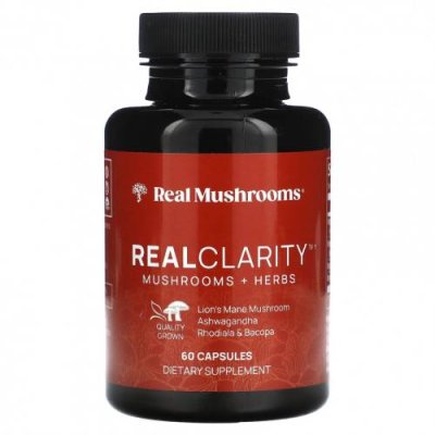 Real Mushrooms, RealClarity, грибы и травы`` 60 капсул Грибные смеси / Аптека | V4.Market