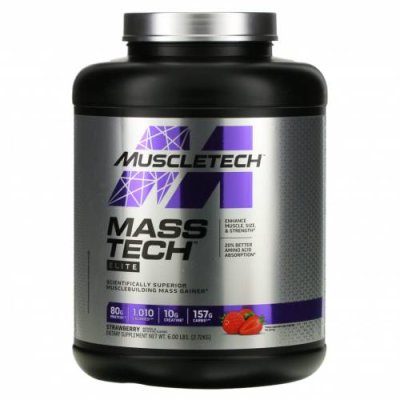 MuscleTech, Mass Tech Elite, клубника, 2,72 кг (6 фунтов) Гейнеры / Аптека | V4.Market