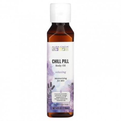 Aura Cacia, Chill Pill, масло для тела, 118 мл (4 жидк. Унции) Смеси масел для тела и массажа / Аптека | V4.Market