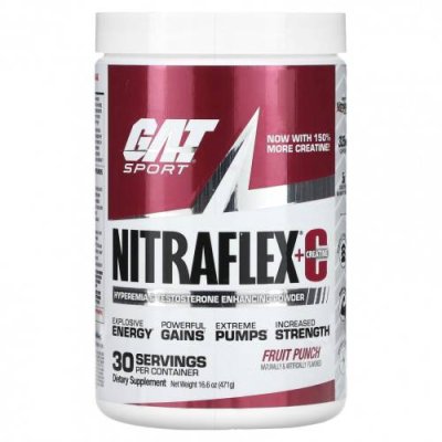 GAT, NITRAFLEX + Creatine, фруктовый пунш, 471 г (16,6 унции) Тестостерон / Аптека | V4.Market