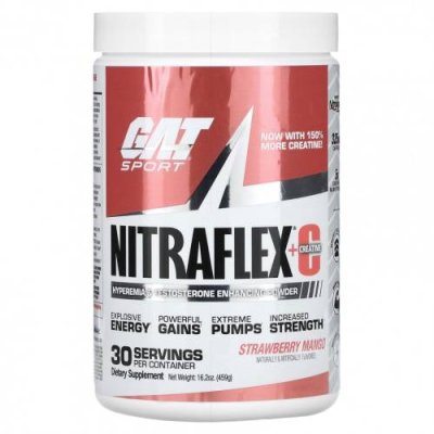 GAT, Sport, NITRAFLEX + креатин, клубника и манго, 459 г (16,2 унции) Тестостерон / Аптека | V4.Market