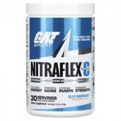 GAT, Sport, NITRAFLEX + креатин, голубая малина, 459 г (16,2 унции) Тестостерон / Аптека | V4.Market