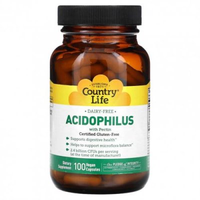 Country Life, Acidophilus с пектином, 100 веганских капсул Ацидофилин / Аптека | V4.Market