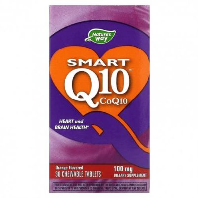 Nature's Way, Smart Q10, апельсин, 100 мг, 30 жевательных таблеток Коэнзим Q10 (CoQ10) / Аптека | V4.Market