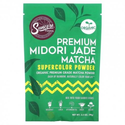 Suncore Foods, Premium Midori Jade Matcha, суперцветная пудра, 99 г (3,5 унции) Чай матча / Аптека | V4.Market