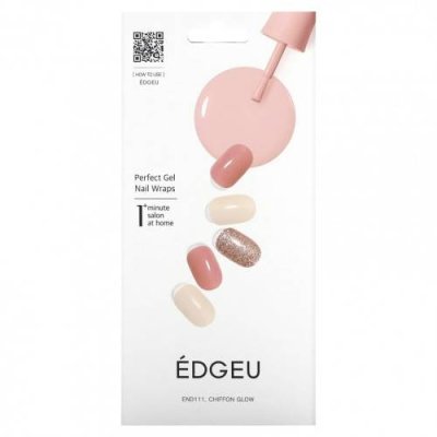 Edgeu, Гелевые обертывания для ногтей Perfect, END111, Chiffon Glow, набор из 16 полосок Лаки и дизайны для ногтей / Аптека | V4.Market