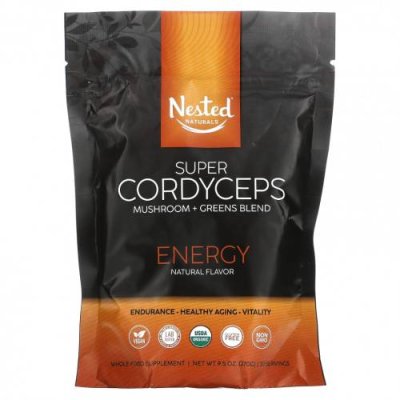 Nested Naturals, Super Cordyceps, смесь грибов и зелени, энергия, 270 г (9,5 унции) Кордицепс / Аптека | V4.Market