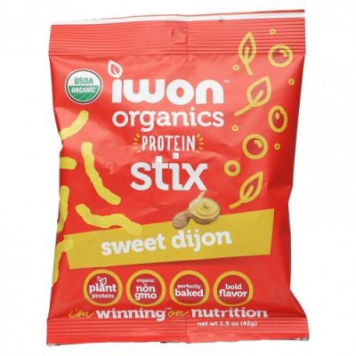 IWON Organics, Organics Protein Stix, Sweet Dijon, 8 пакетиков по 42 г (1,5 унции) Протеиновые снеки / Аптека | V4.Market