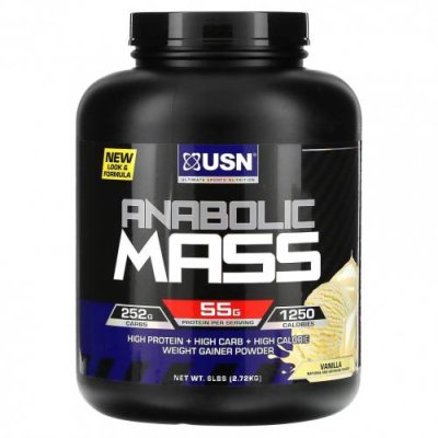 USN, Anabolic Mass, ваниль, 2,72 кг (6 фунтов) Гейнеры / Аптека | V4.Market