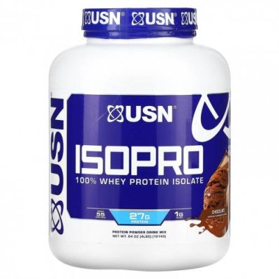 USN, IsoPro, 100% изолят сывороточного протеина, шоколад, 1814 г (4 фунта) Изолят сывороточного протеина / Аптека | V4.Market