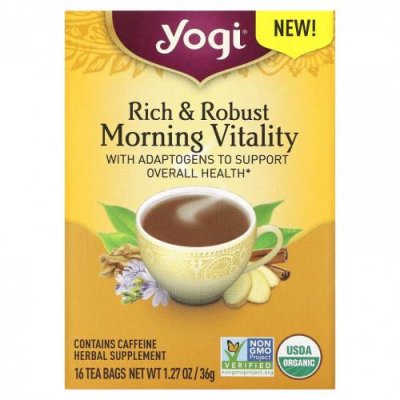 Yogi Tea, Rich & Robust Morning Vitaility, 16 чайных пакетиков, 36 г (1,27 унции) Лечебные чаи / Аптека | V4.Market