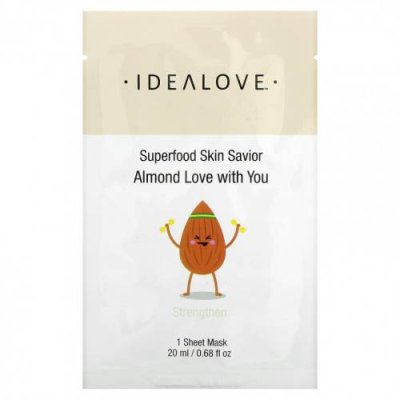 Idealove, Superfood Skin Savior, Almond Love with You, 1 тканевая маска, 20 мл (0,68 жидк. Унции) Увлажняющие маски / Аптека | V4.Market