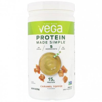 Vega, Protein Made Simple, протеин, «Карамельная ириска», 258 г (9,1 унции) Горох / Аптека | V4.Market