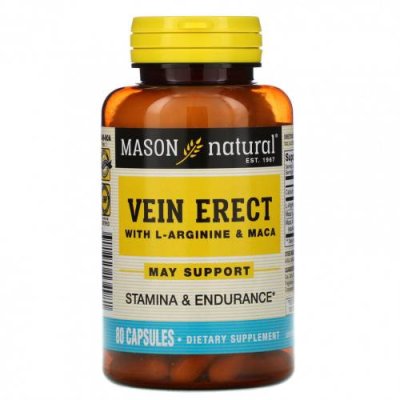 Mason Natural, Vein Erect, с L-аргинином и мака, 80 капсул L-аргинин / Аптека | V4.Market