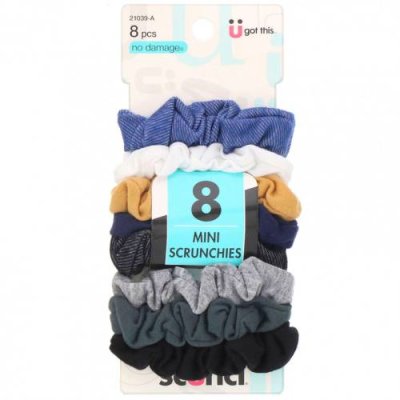 Scunci, Мини-резинки для волос No Damage, Mini Scrunchies, разные цвета (деним), 8 штук Аксессуары для волос / Аптека | V4.Market