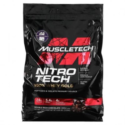 Muscletech, Nitro Tech, 100% Whey Gold, сывороточный белок в порошке, двойной шоколад, 3,63 кг (8 фунтов) Сывороточные белковые смеси / Аптека | V4.Market