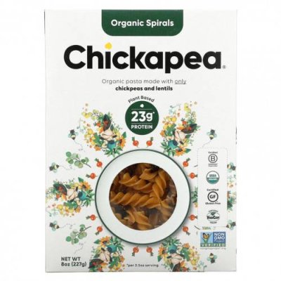 Chickapea, Органические спирали, 227 г (8 унций) Паста / Аптека | V4.Market