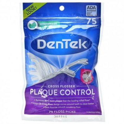 DenTek, Cross Flosser Plaque Control, жидкость для полоскания рта, 75 штук Зубная нить / Аптека | V4.Market