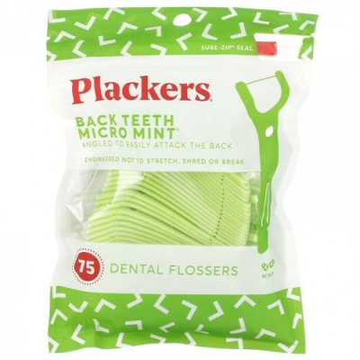 Plackers, Micro Mint, зубочистки с нитью для задних зубов, мята, 75 шт. Зубная нить / Аптека | V4.Market