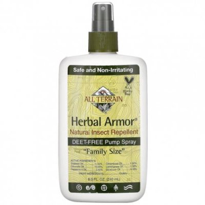 All Terrain, Herbal Armor, натуральный спрей от насекомых, без ДЭТА, 240 мл (8,0 жидк. унции) Репелленты от насекомых / Аптека | V4.Market