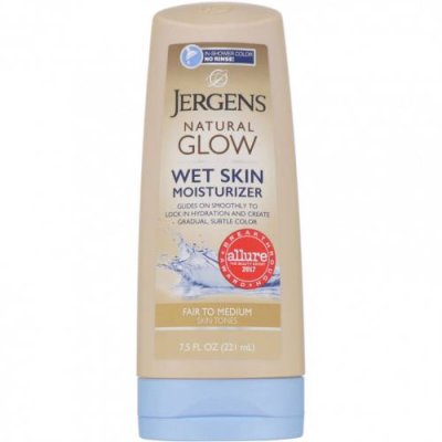 Jergens, Увлажняющее средство Natural Glow для нанесения на влажную кожу, Wet Skin Moisturizer, оттенок Fair to Medium (221 мл) Автозагар / Аптека | V4.Market