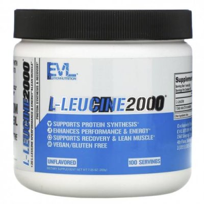 EVLution Nutrition, L-лейцин 2000, без добавок, 200 г (7,05 унции) L-лейцин / Аптека | V4.Market