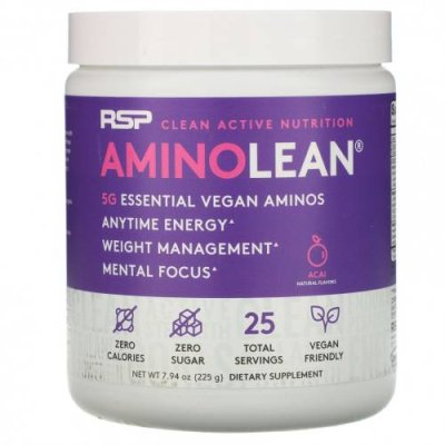 RSP Nutrition, AminoLean, незаменимые веганские аминокислоты, асаи, 225 г (7,94 унции) Смеси аминокислот / Аптека | V4.Market