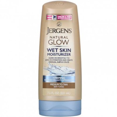 Jergens, Увлажняющее средство Natural Glow для нанесения на влажную кожу, укрепляющее, оттенок Medium to Tan (221 мл) Автозагар / Аптека | V4.Market