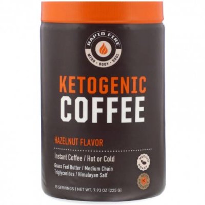 RAPIDFIRE, Ketogenic Coffee, фундук, растворимый, средней обжарки, 225 г (7,93 унции) Растворимый кофе / Аптека | V4.Market