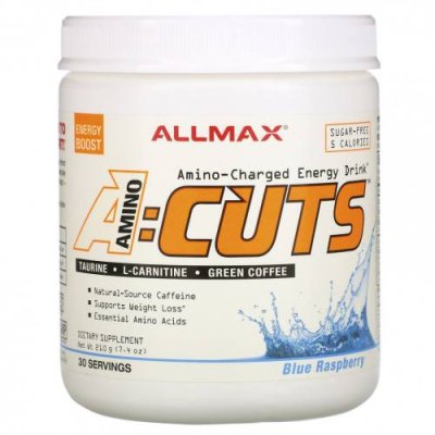 ALLMAX Nutrition, ACUTS, энергетический напиток с аминокислотами, голубая малина, 210 г (7,4 унции) КЛК (конъюгированная линолевая кислота) / Аптека | V4.Market