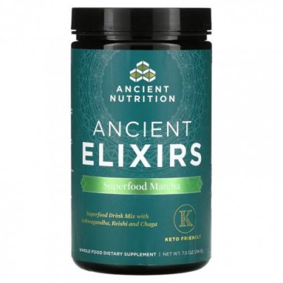 Dr. Axe / Ancient Nutrition, Ancient Elixirs, матча из суперфудов, 214 г (7,5 унции) Чай матча / Аптека | V4.Market