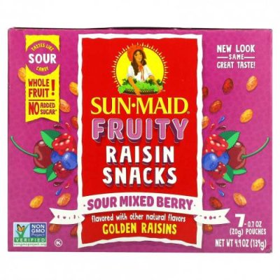 Sun-Maid, Fruity Raisin Snacks, кисло-ягодное ассорти, 7 пакетиков по 20 г (0,7 унции) Изюм / Аптека | V4.Market