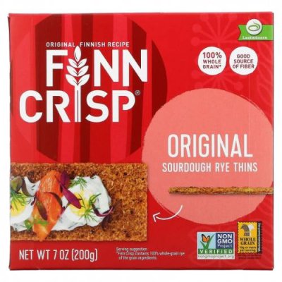 Finn Crisp, Хлебцы из дрожжевого ржаного теста, оригинальный вкус, 200 г (7 унций) Крекеры / Аптека | V4.Market