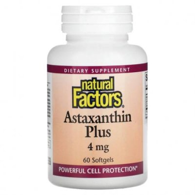 Natural Factors, Astaxanthin Plus, астаксантин, 4 мг, 60 капсул Астаксантин / Аптека | V4.Market