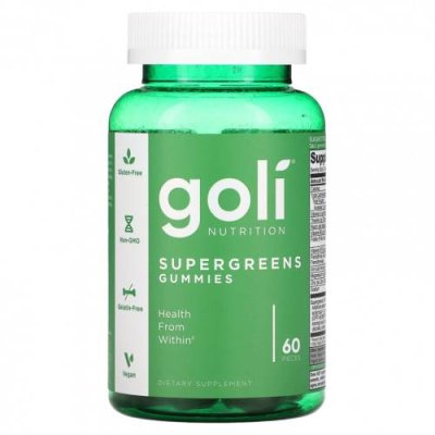 Goli Nutrition, Жевательные таблетки Supergreens, 60 шт. Смеси зелени и суперфудов / Аптека | V4.Market