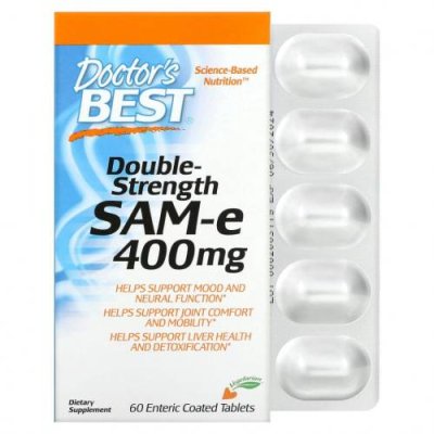 Doctor's Best, SAM-e, Double Strength, 400 мг, 60 таблетки, покрытые желудочно-резистентной оболочкой SAM-e, Тозилат / Аптека | V4.Market