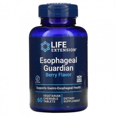 Life Extension, Esophageal Guardian, Berry Flavor, 60 Vegetarian Chewable Tablets Нарушение пищеварения и повышенная кислотность / Аптека | V4.Market