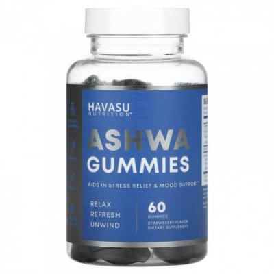 Havasu Nutrition, Ashwa Gummies, клубника, 60 жевательных таблеток Ашваганда / Аптека | V4.Market