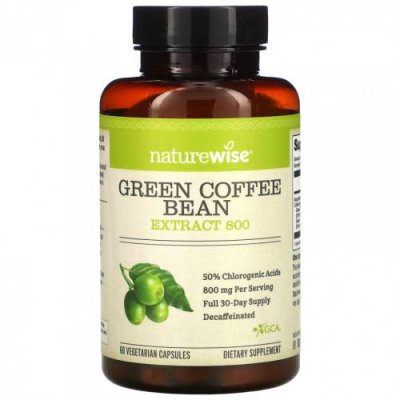 NatureWise, Green Coffee Bean Extract 800, 60 Veggie Caps Экстракт Зеленых Зерен Кофе / Аптека | V4.Market