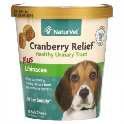 NaturVet, Cranberry Relief, с эхинацеей, добавка для поддержки здоровья мочевыводящих путей и поддержки иммунитета, для собак, 60 жевательных таблеток, 180 г (6,3 унции) Травы для питомцев / Аптека | V4.Market