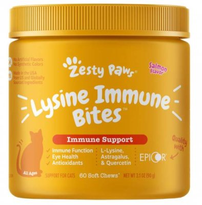 Zesty Paws, Lysine Immune Bites, поддержка иммунитета кошек, для всех возрастов, лосось, 60 жевательных таблеток, 90 г (3,1 унции) Здоровье питомцев / Аптека | V4.Market