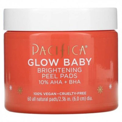 Pacifica, Glow Baby, Осветляющие подушечки для пилинга, 60 подушечек All Natural Пилинги для лица / Аптека | V4.Market