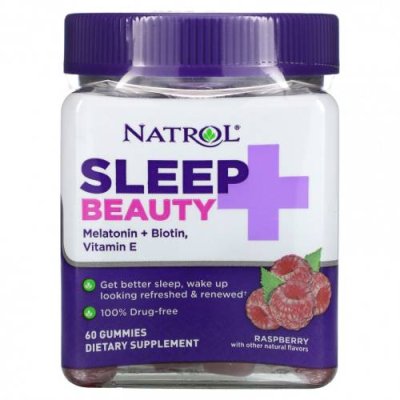 Natrol, Sleep + Beauty, Малина, 60 жевательных конфет Снотворные / Аптека | V4.Market