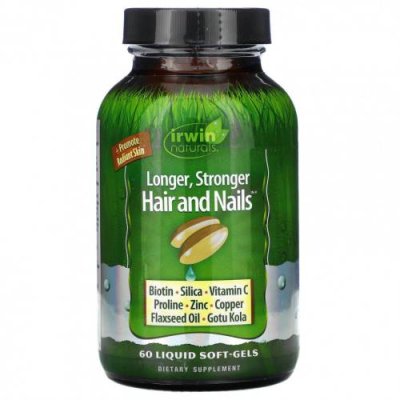 Irwin Naturals, Longer, Stronger Hair and Nails, 60 Liquid Soft-Gels Препараты для волос, кожи и ногтей / Аптека | V4.Market