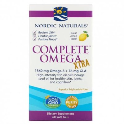 Nordic Naturals, Complete Omega Xtra со вкусом лимона, 680 мг, 60 мягких желатиновых капсул Незаменимые жирные кислоты, комбинации омега-3, -6 и -9 / Аптека | V4.Market