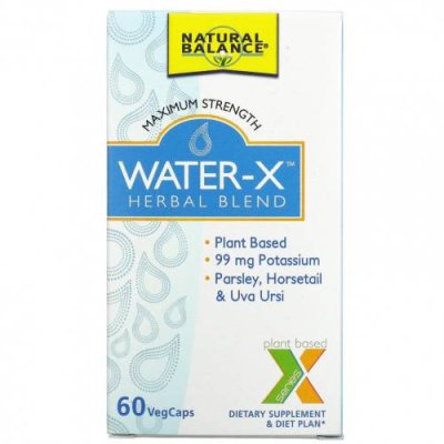 Natural Balance, Water-X, травяная смесь, максимальная эффективность, 60 растительных капсул Мочегонные таблетки / Аптека | V4.Market