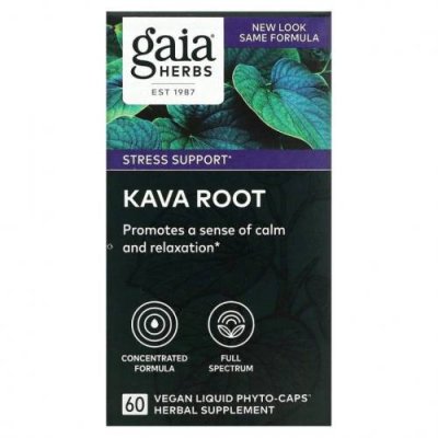 Gaia Herbs, корень кавы, 60 веганских фито-капсул с жидкостью Кава-кава (перец опьяняющий) / Аптека | V4.Market