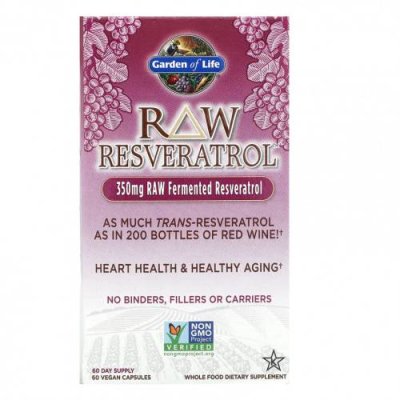 Garden of Life, RAW Resveratrol, 350 мг, 60 веганских капсул Ресвератрол / Аптека | V4.Market