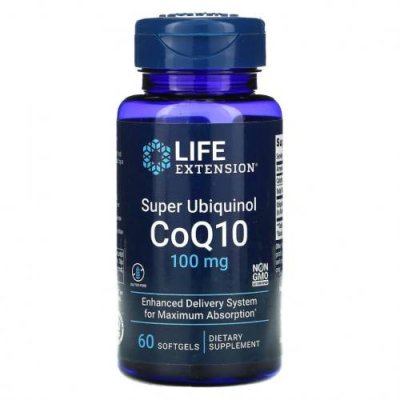 Life Extension, Super Ubiquinol CoQ10 with Enhanced Mitochondrial Support, 100 мг, 60 мягких желатиновых капсул Ubiquinol, CoQ10 / Аптека | V4.Market